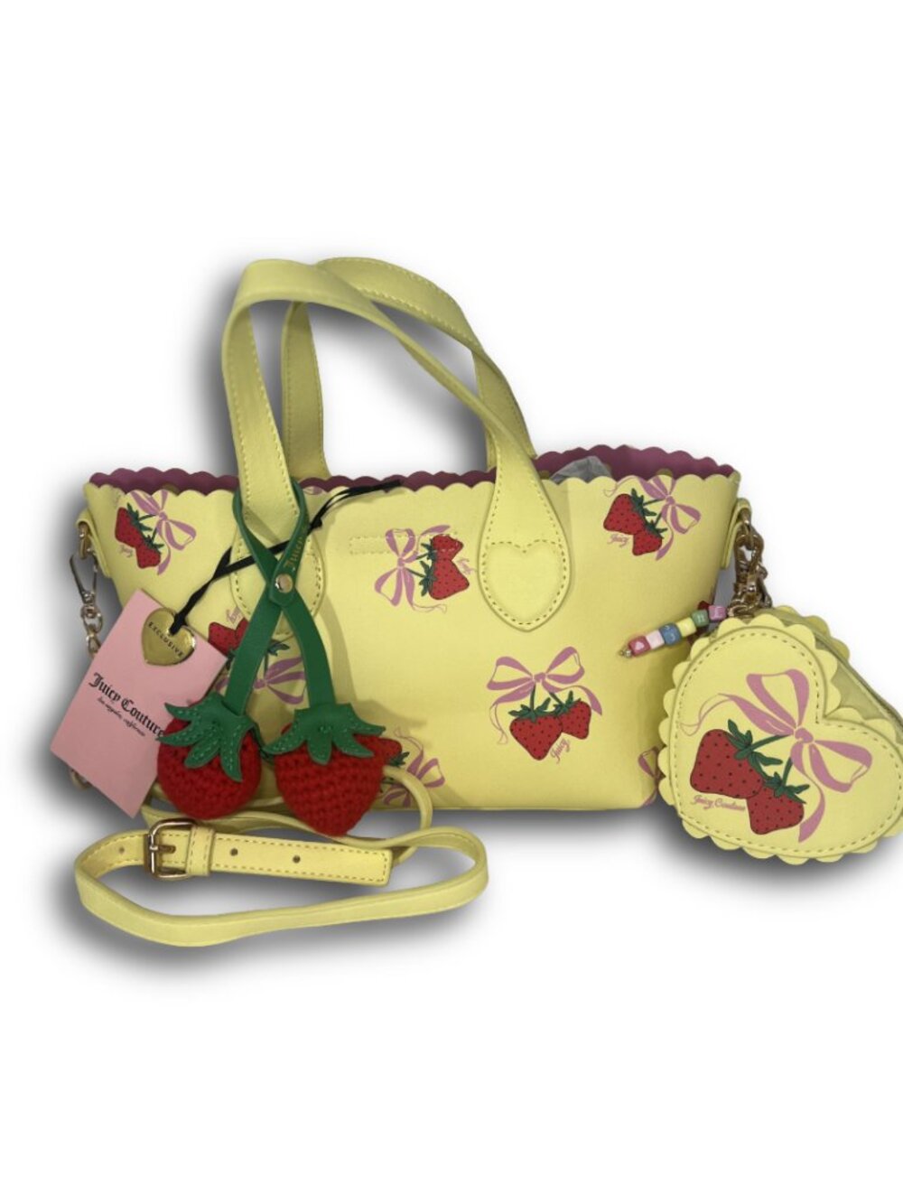 NWT Juicy Couture Sweet Strawberry Mini Tote Crossbody Yellow Iris
